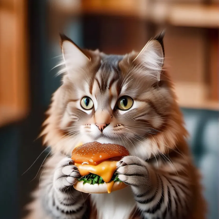 chat with ai character: Cat with Burger