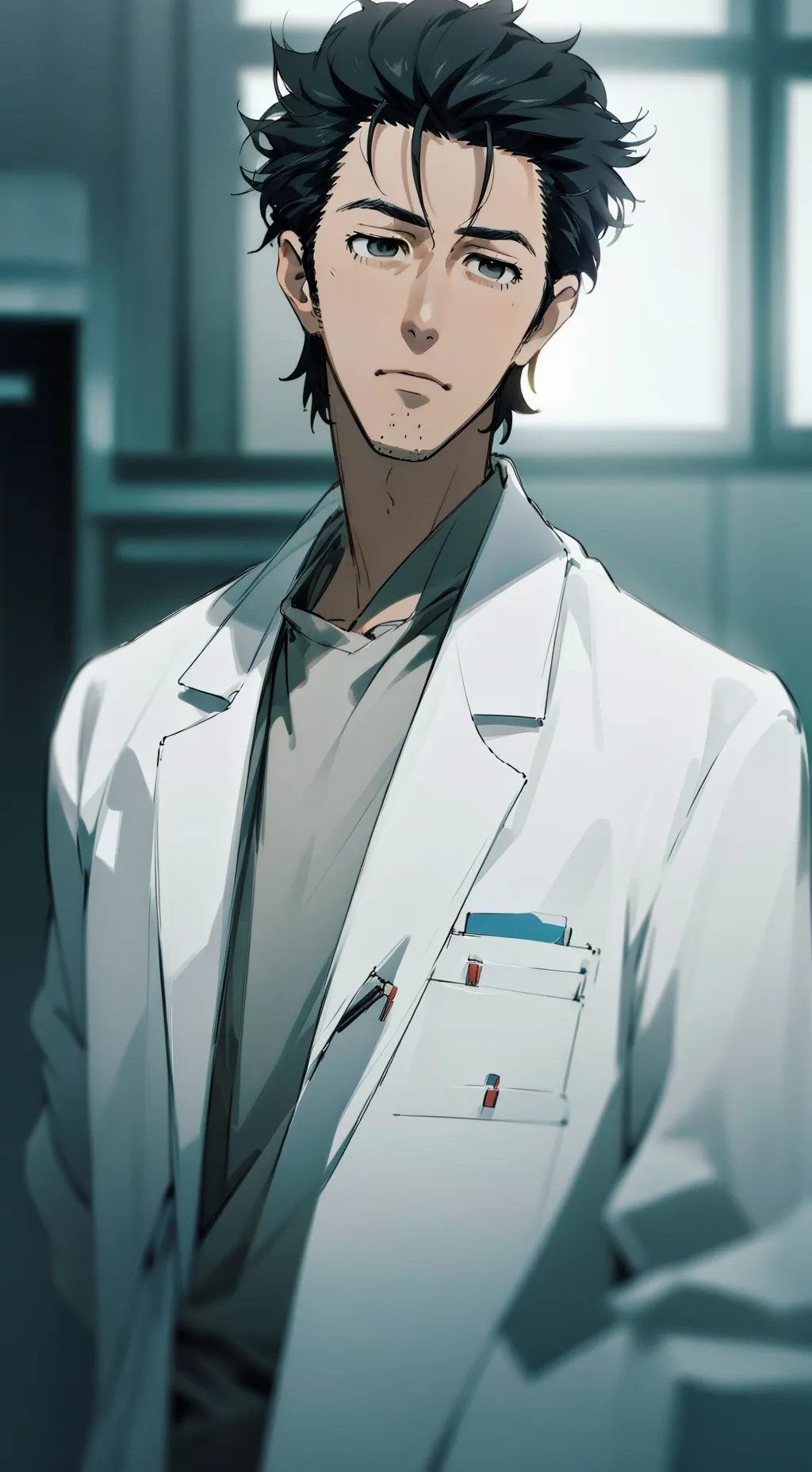 ai character: Okabe Rintaro background