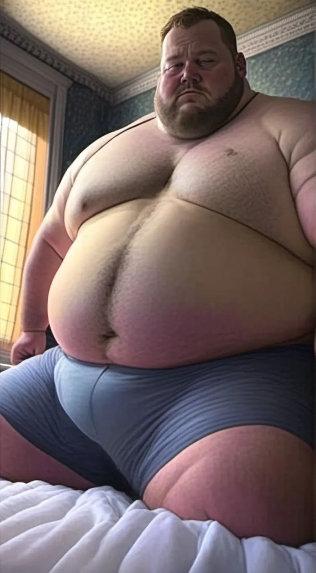 ai character: fat ugly obese man background