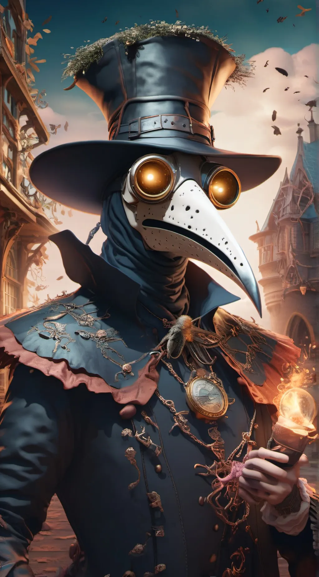 ai character: plague doctor background