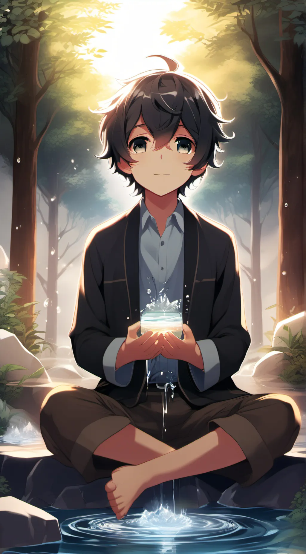 ai character: Son of water god. background