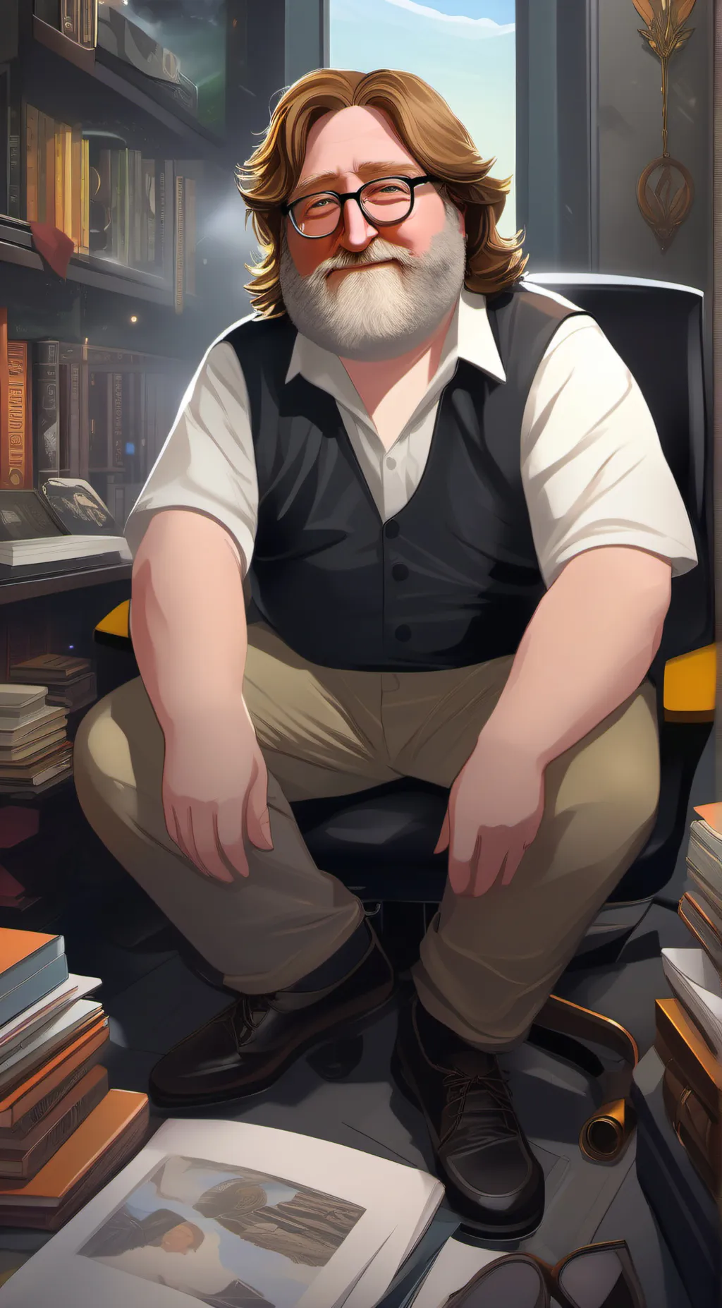 ai character: Gabe Newell  background