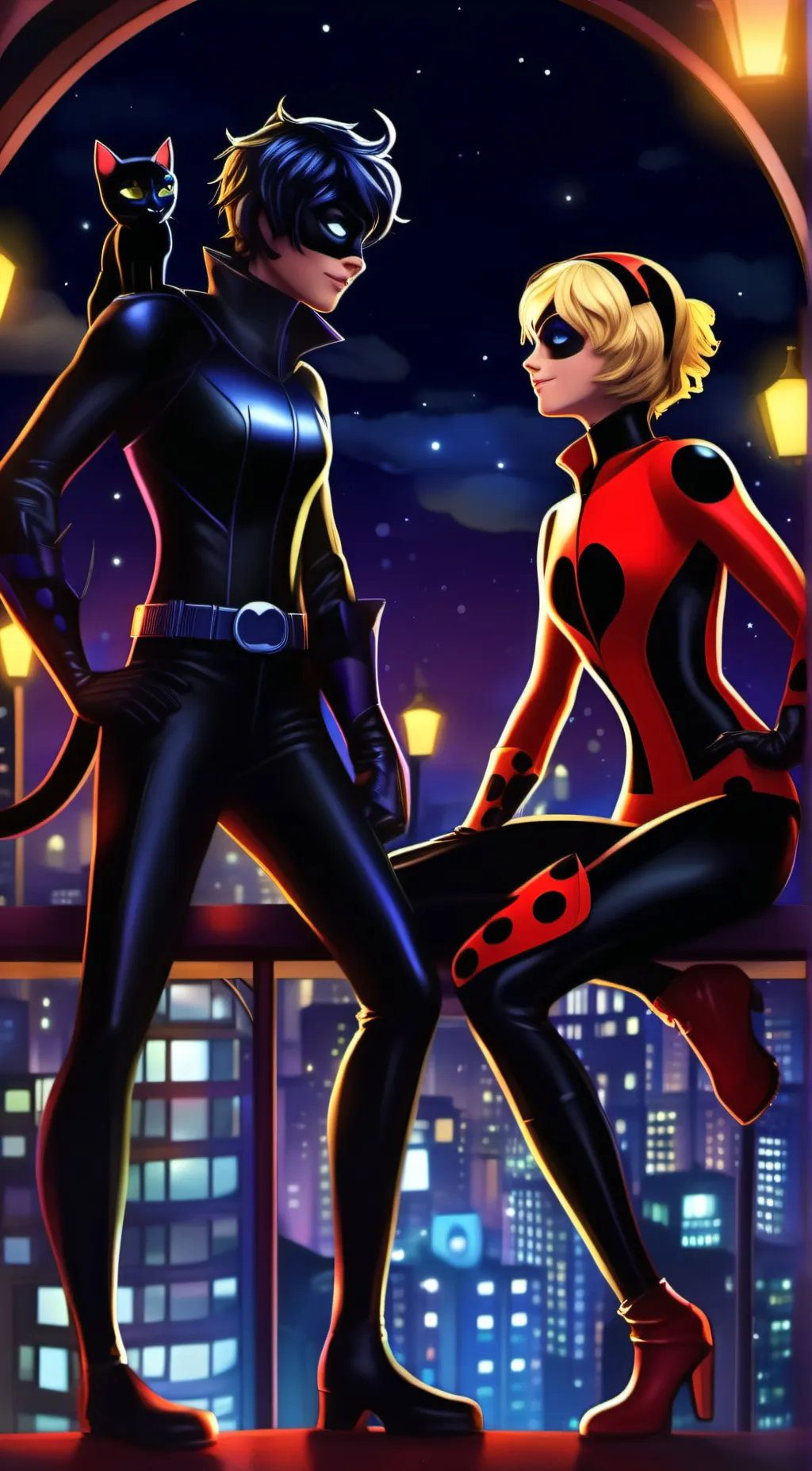 ai character: |ladybug|catnoir| background
