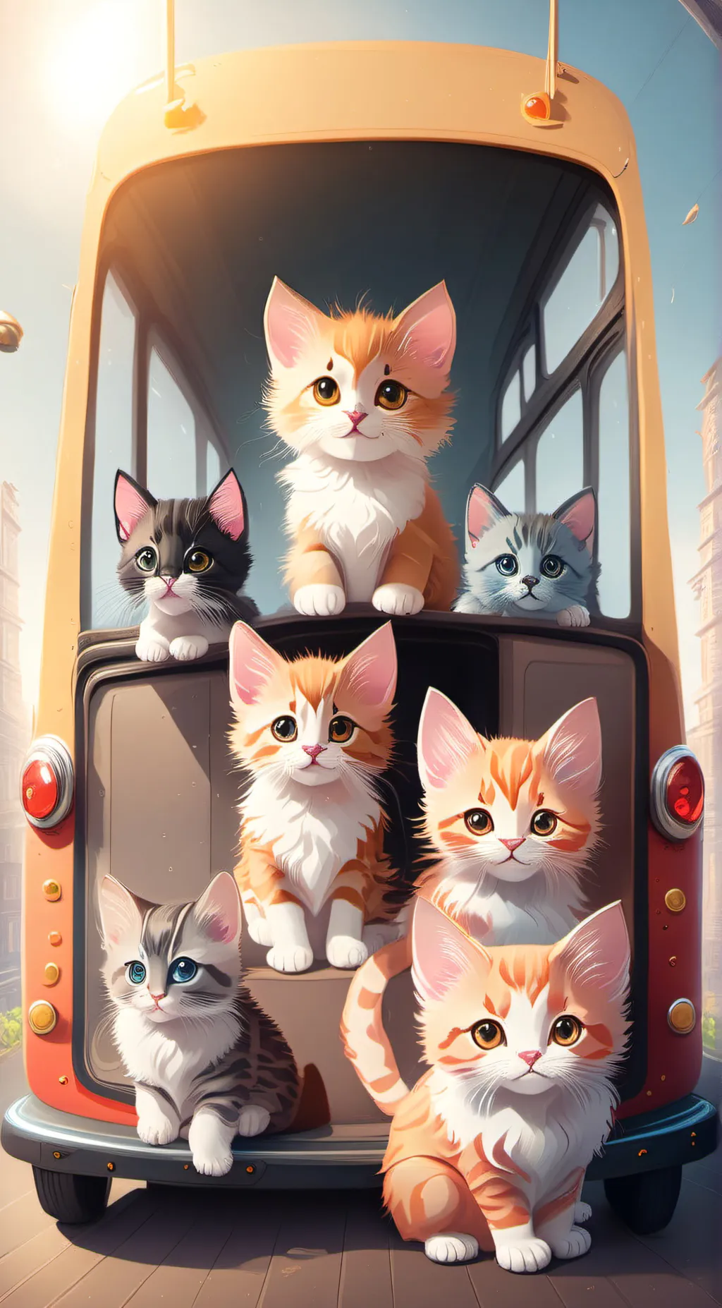 ai character: Cat road trip background