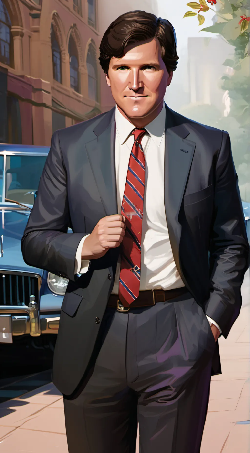 ai character: Tucker Carlson  background