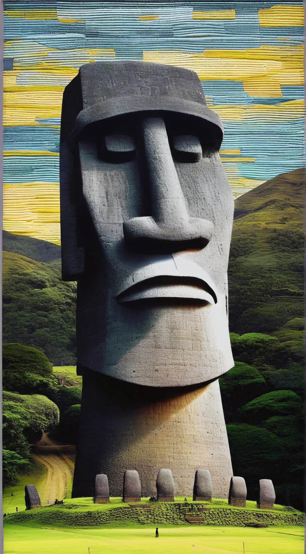 ai character: moai  background