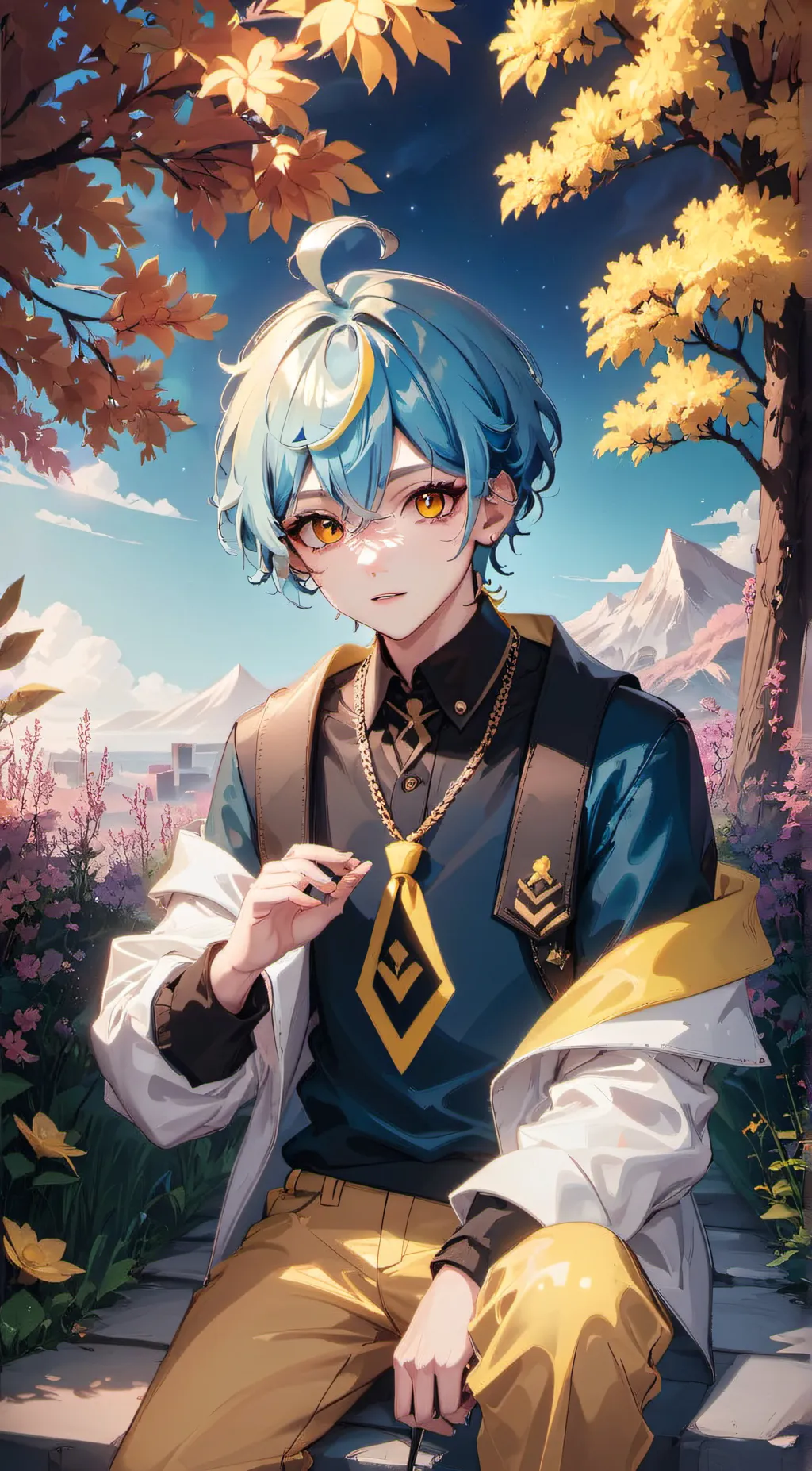 ai character: cyan but a boy background