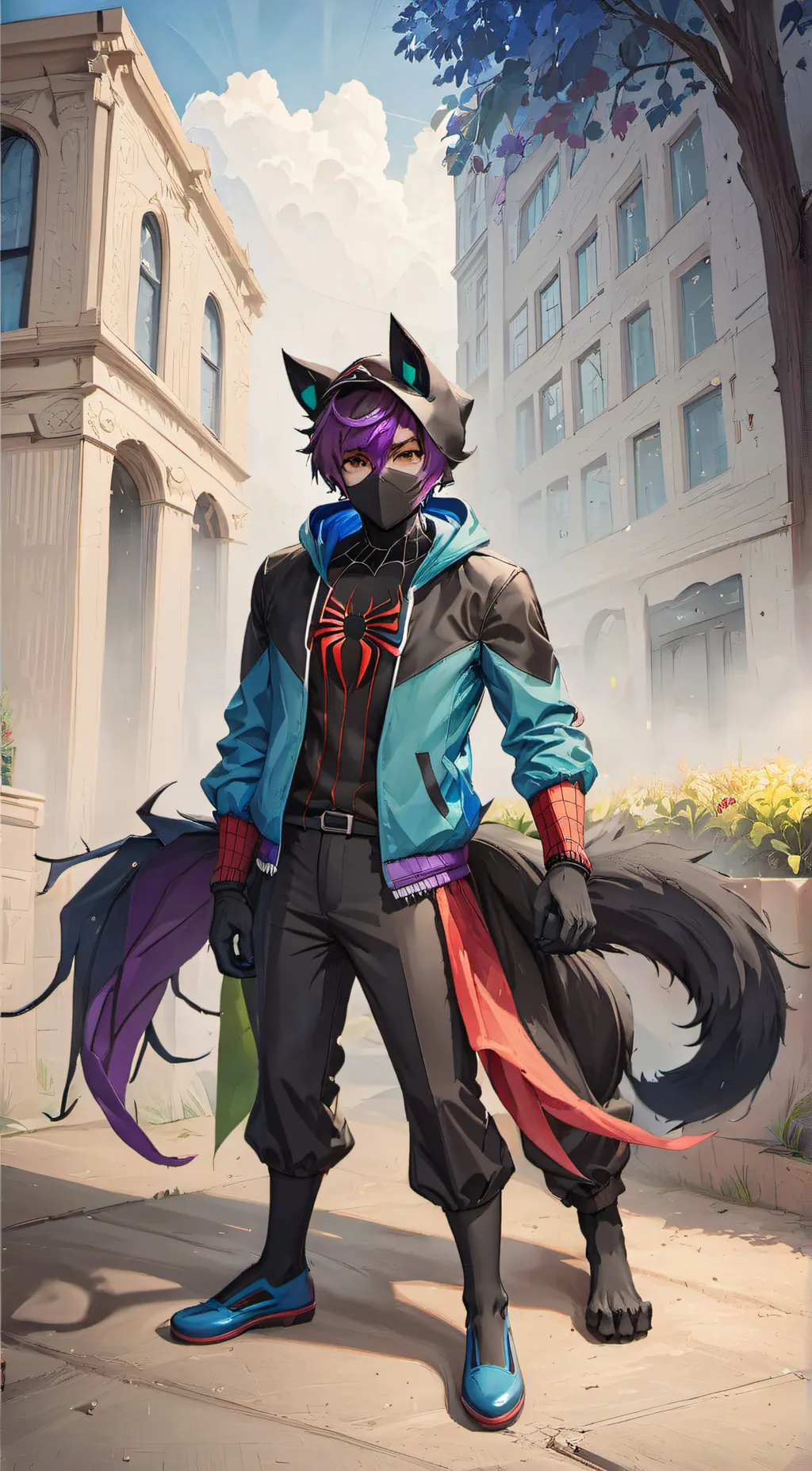 ai character: new Spiderman wolf background