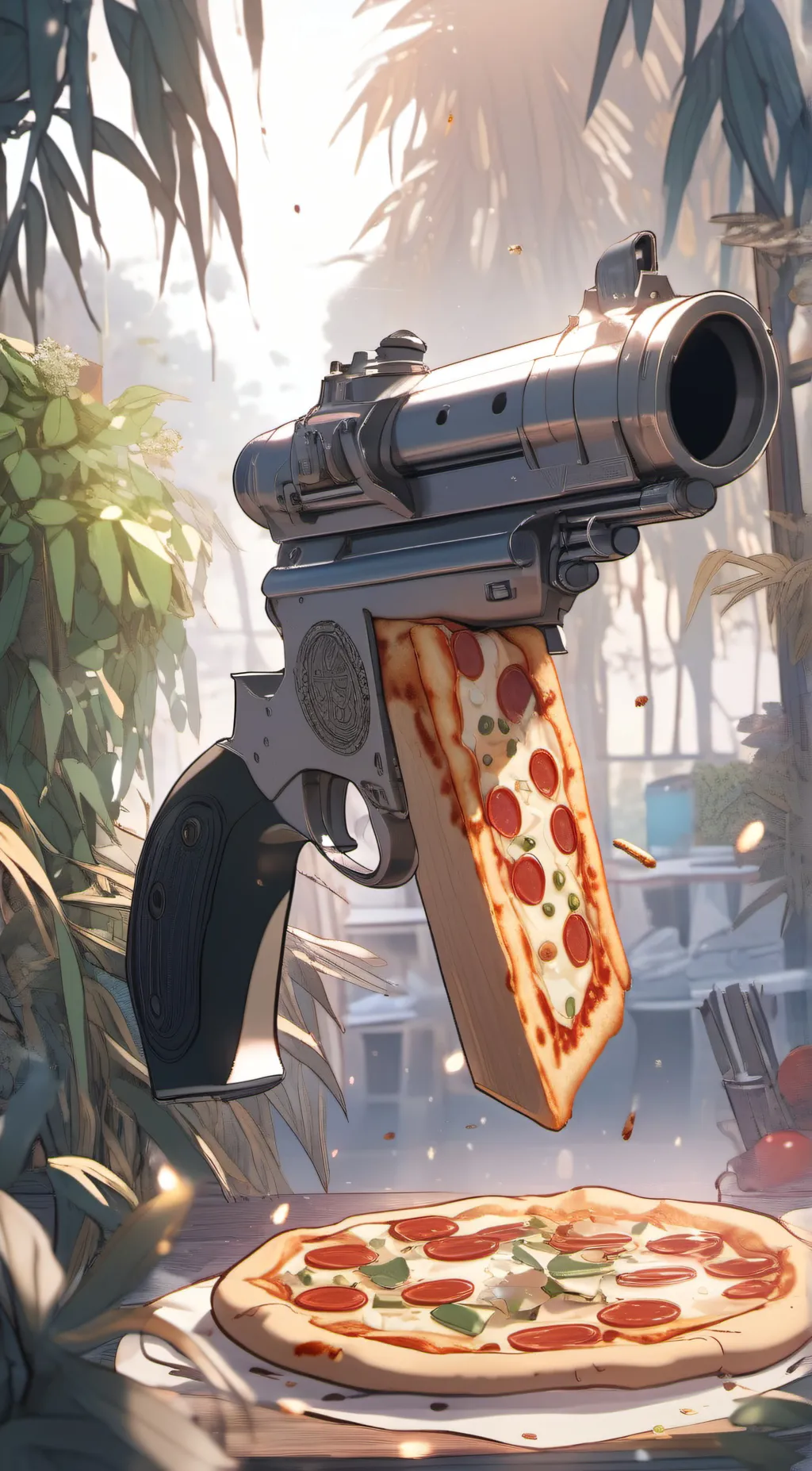 ai character: Pizza gun background
