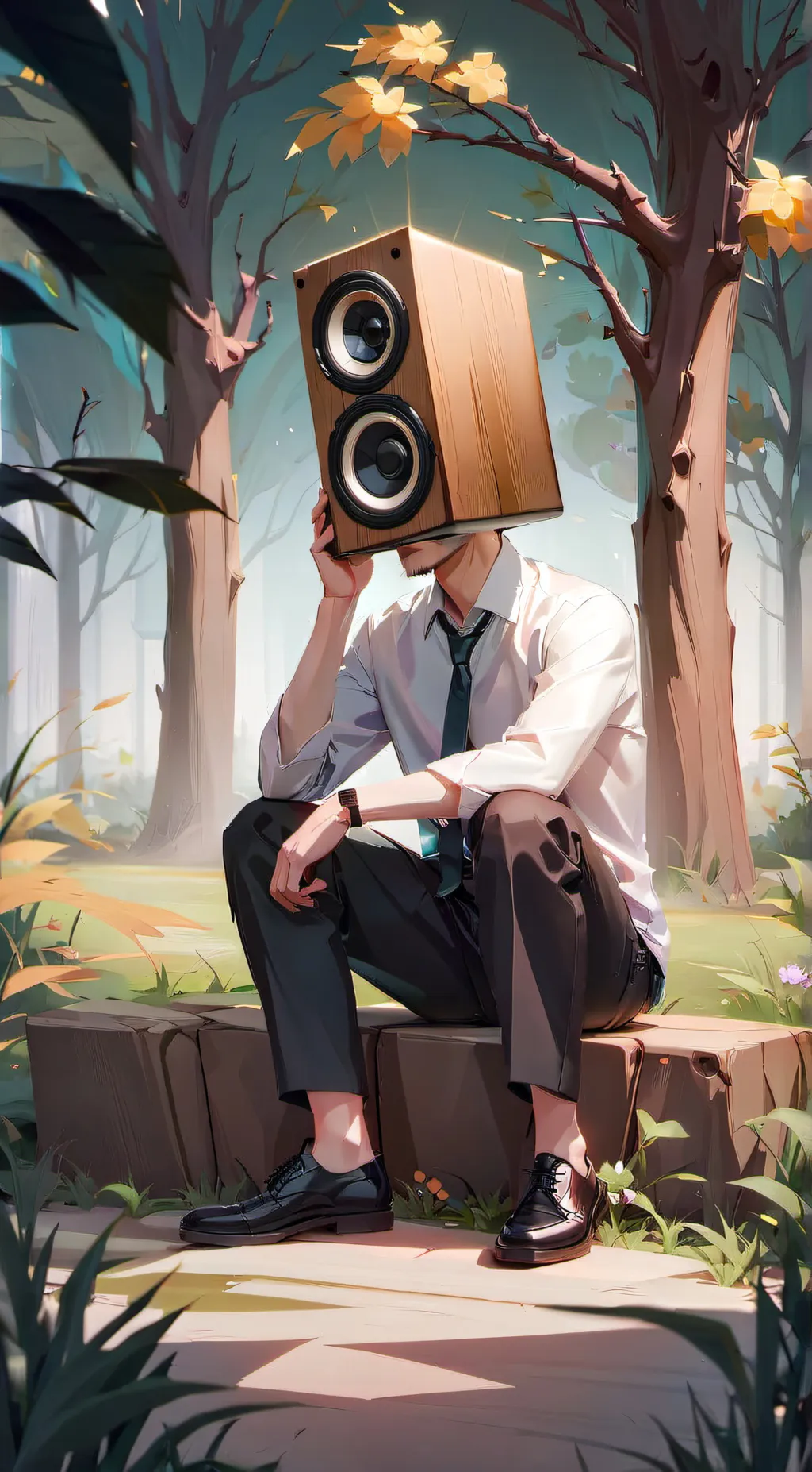 ai character: Large speaker man background