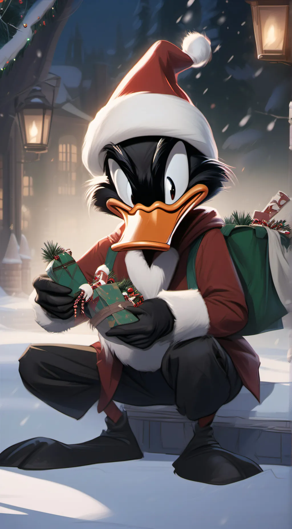 ai character: daffy claus  background