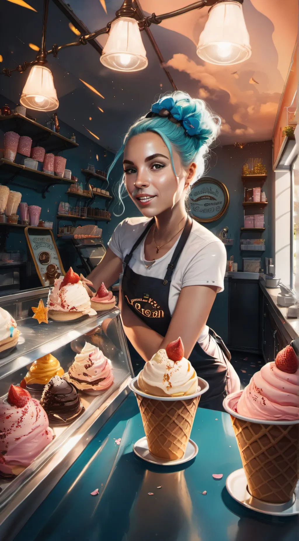 ai character: ice cream store background