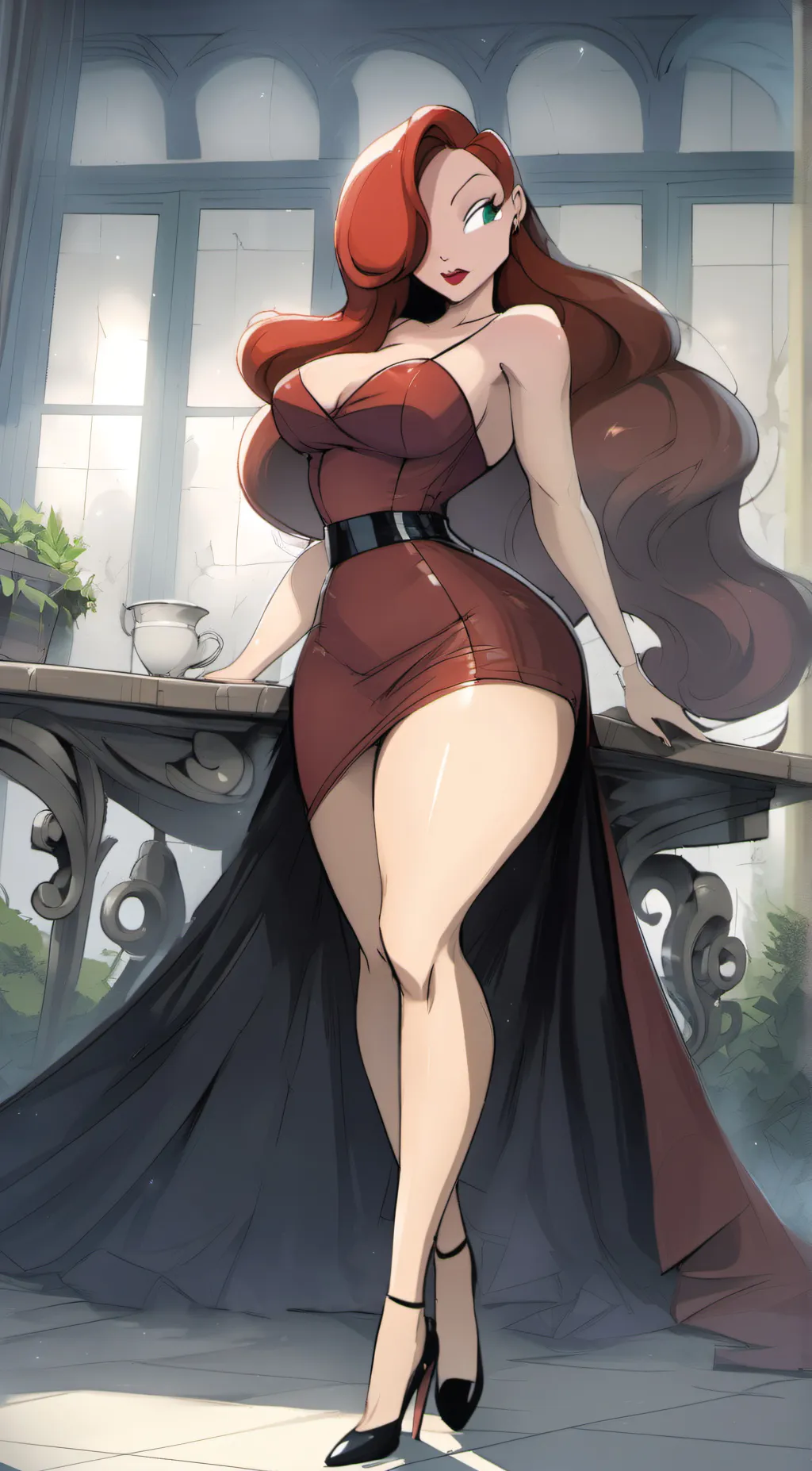 ai character: Jessica rabbit  background