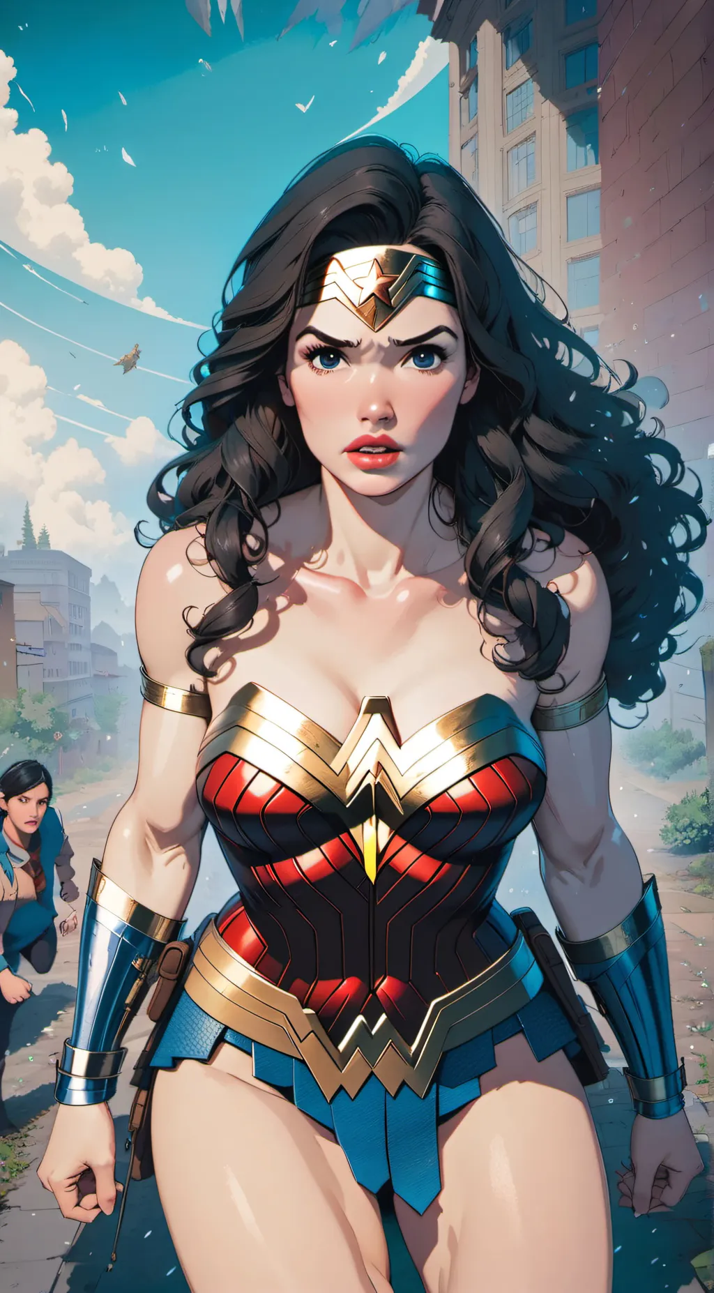 ai character: Bimbo Wonder Woman background