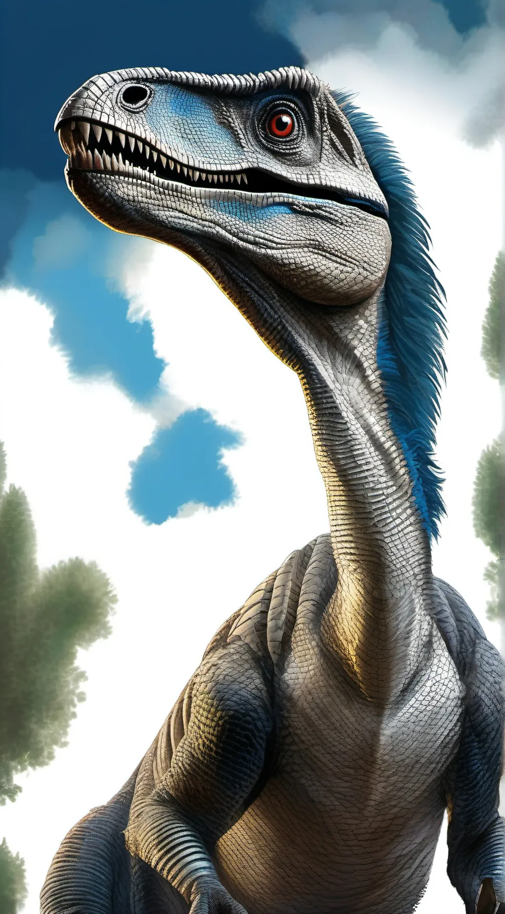 ai character: Velociraptor blue  background