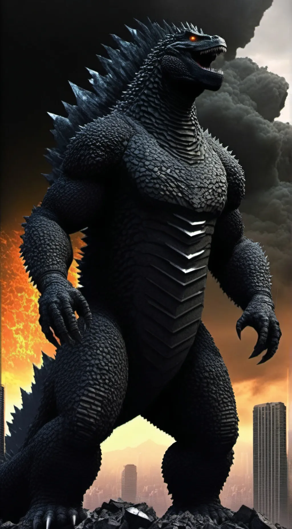 ai character: Godzilla fw background