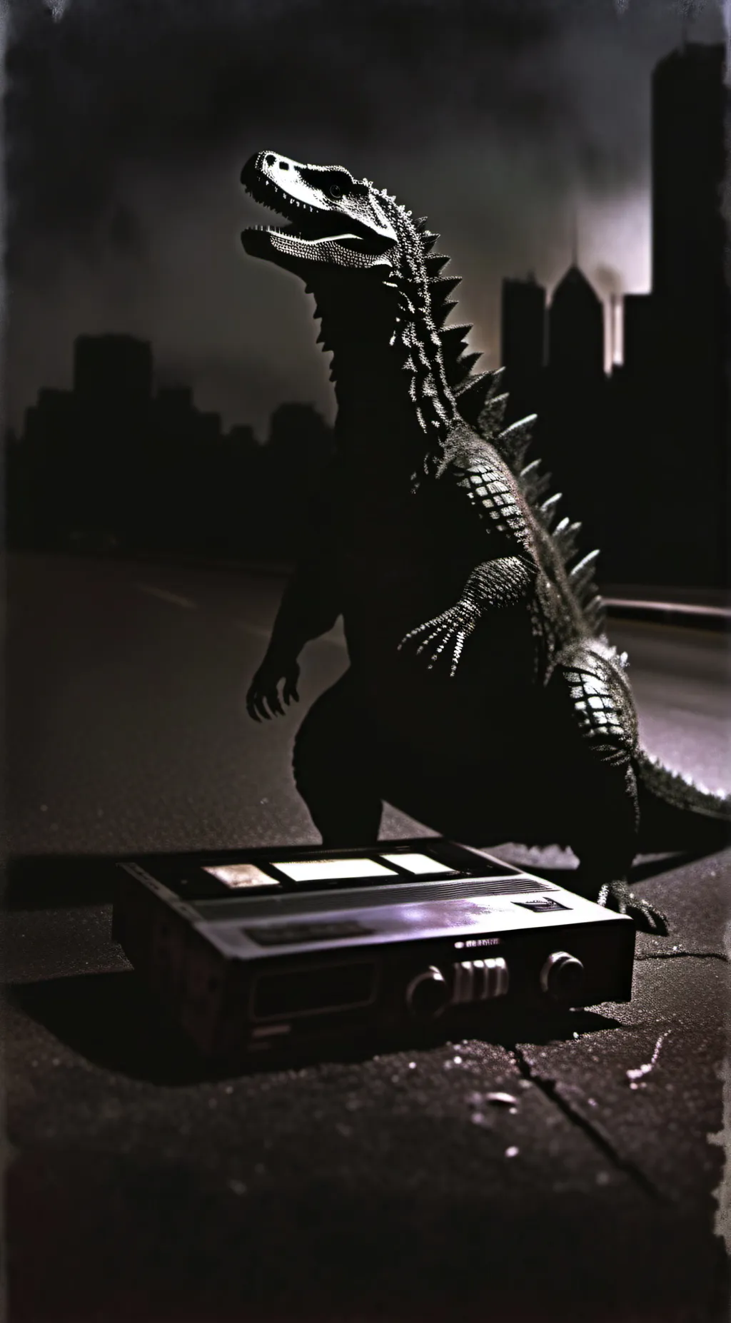 ai character: Godzilla analog ho background