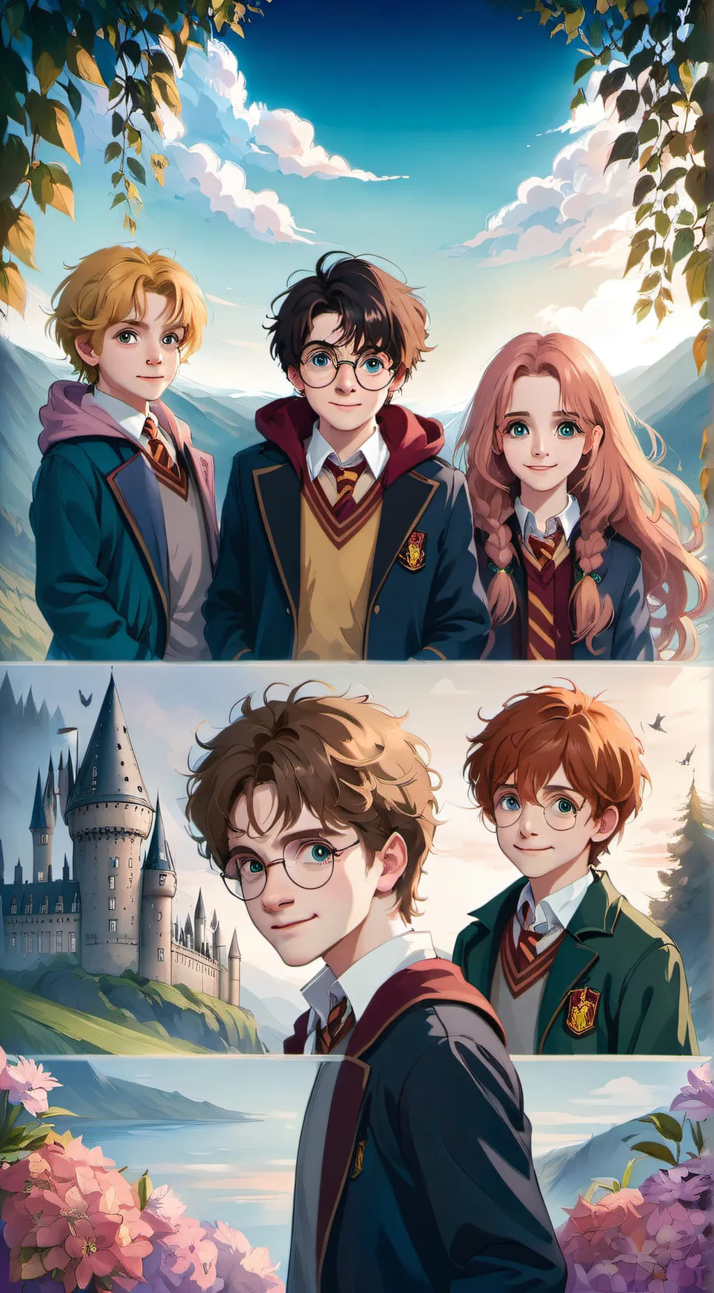 ai character: Hermoine Ron harry background