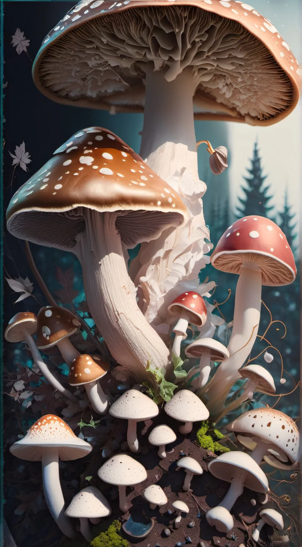 ai character: fungi+mushroom  background