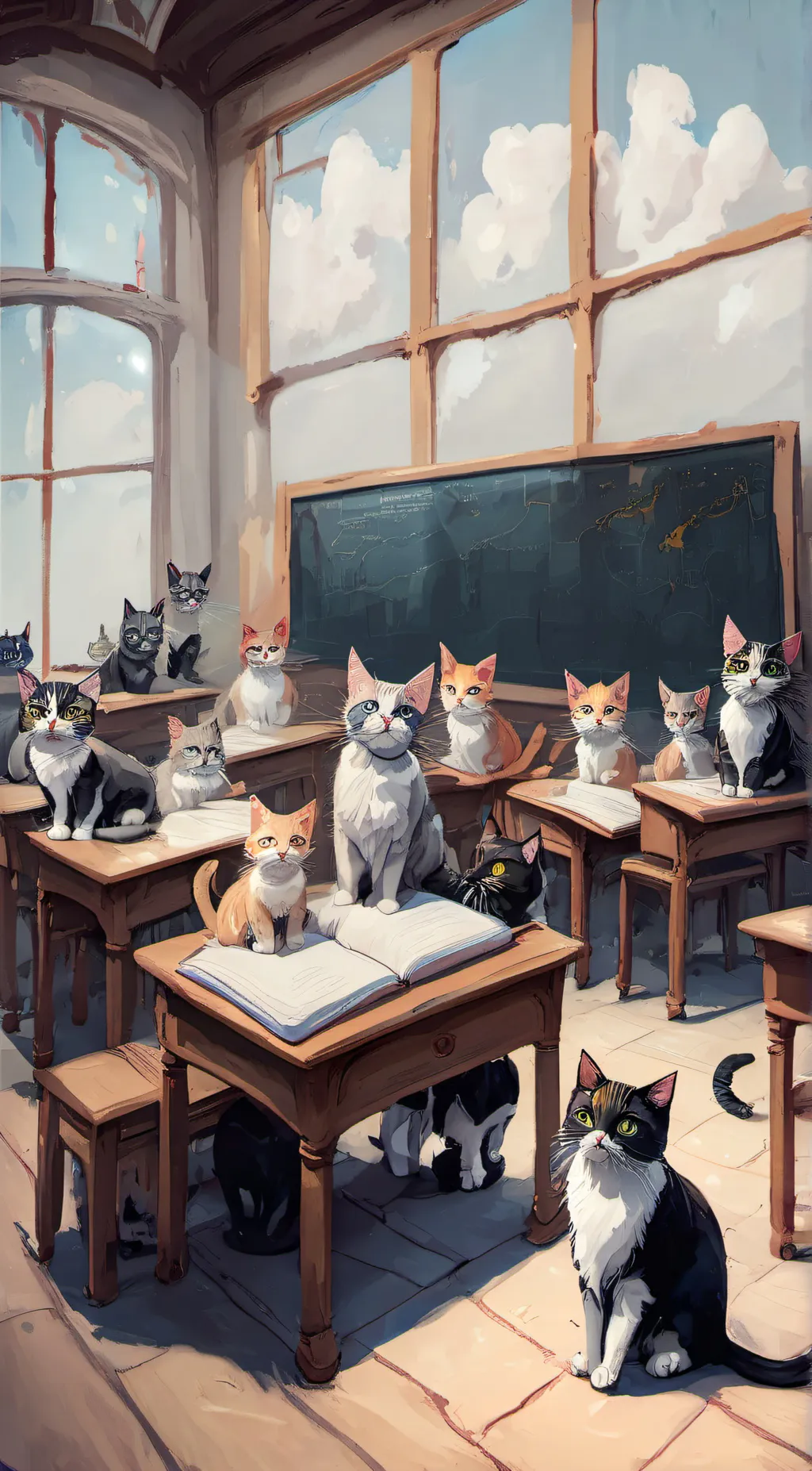ai character: cat school background