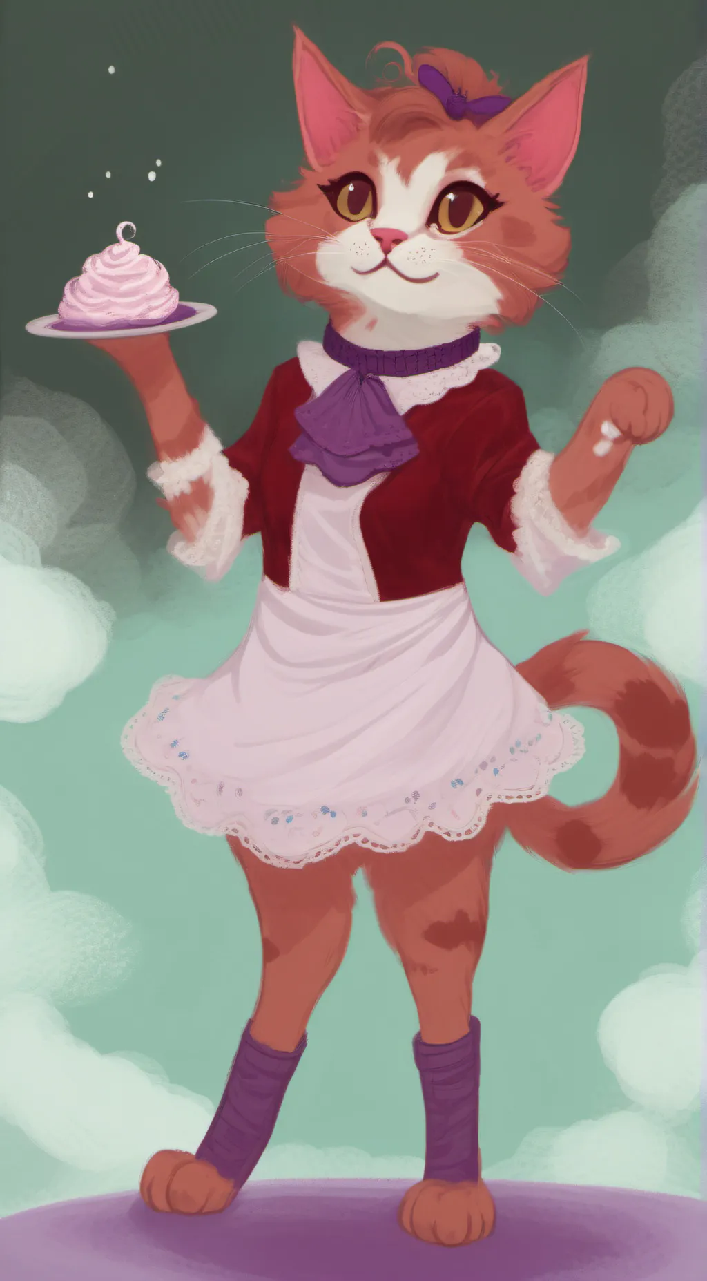 ai character: Red velvet background