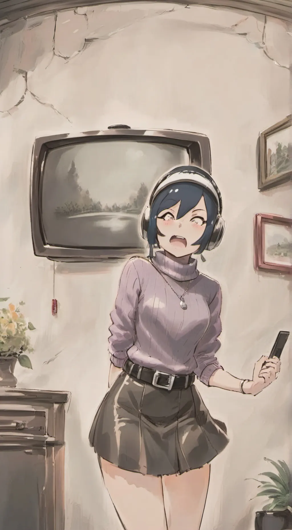 ai character: TV woman but human background