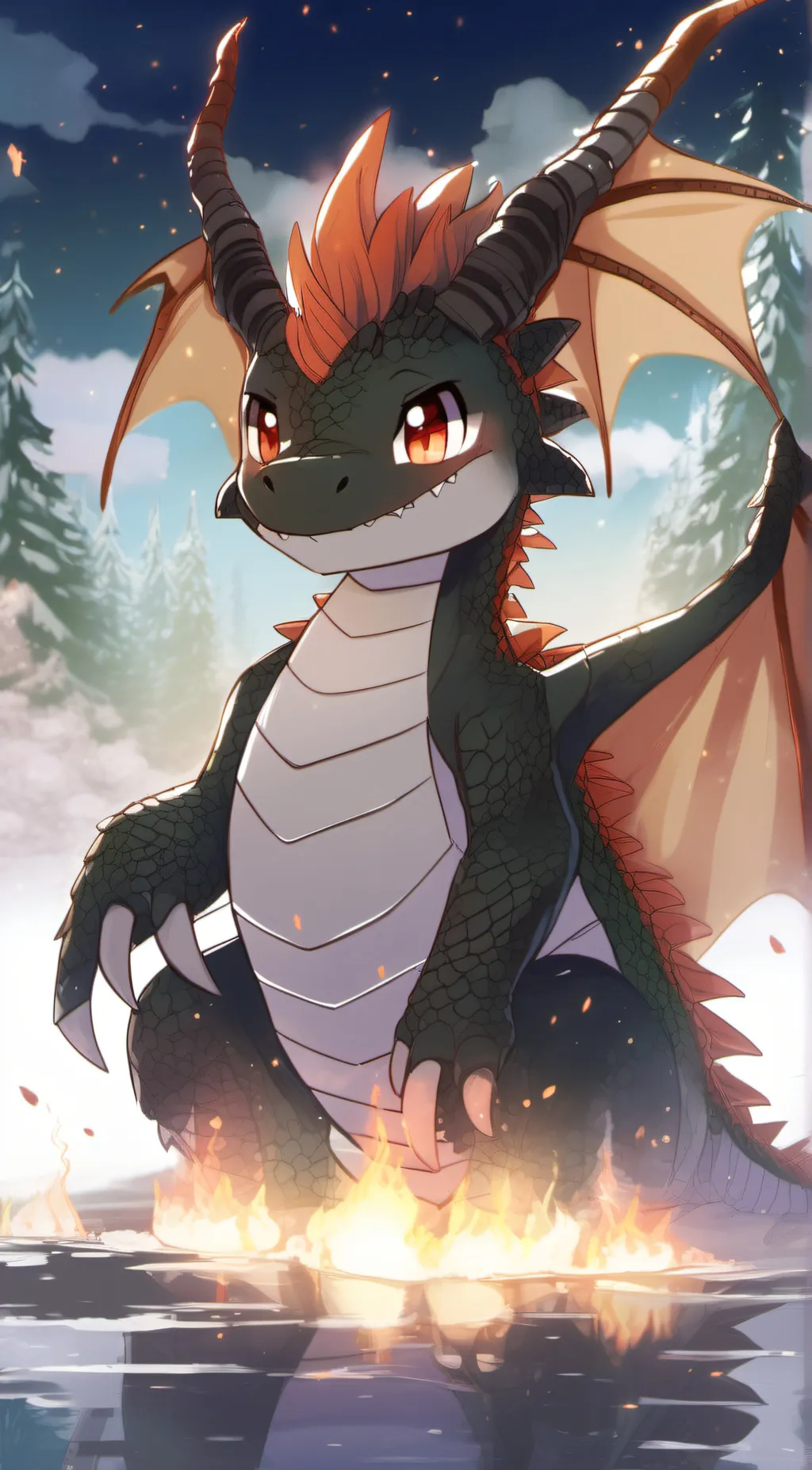 ai character: Fire background