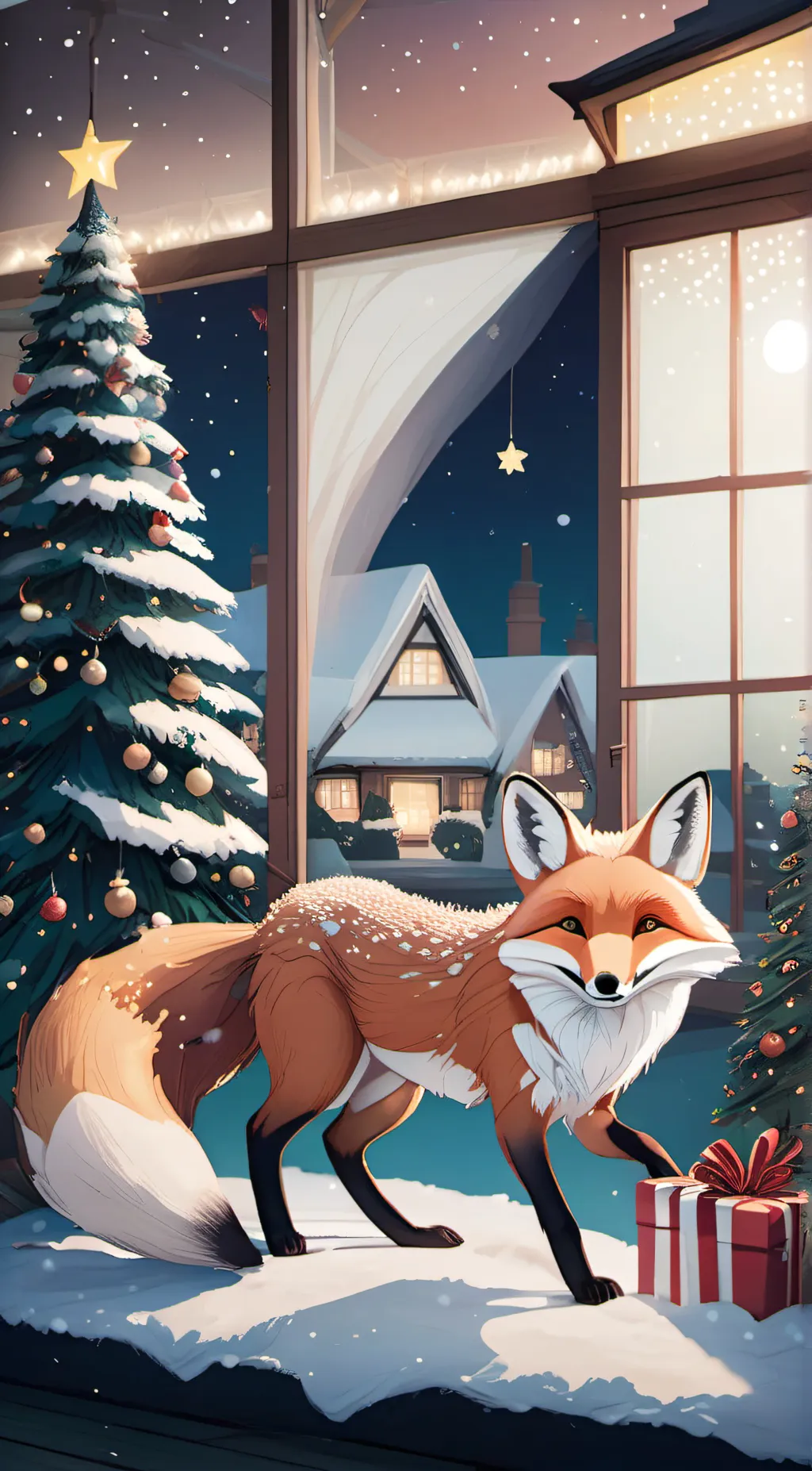 ai character: Christmas fox 🦊🎄 background