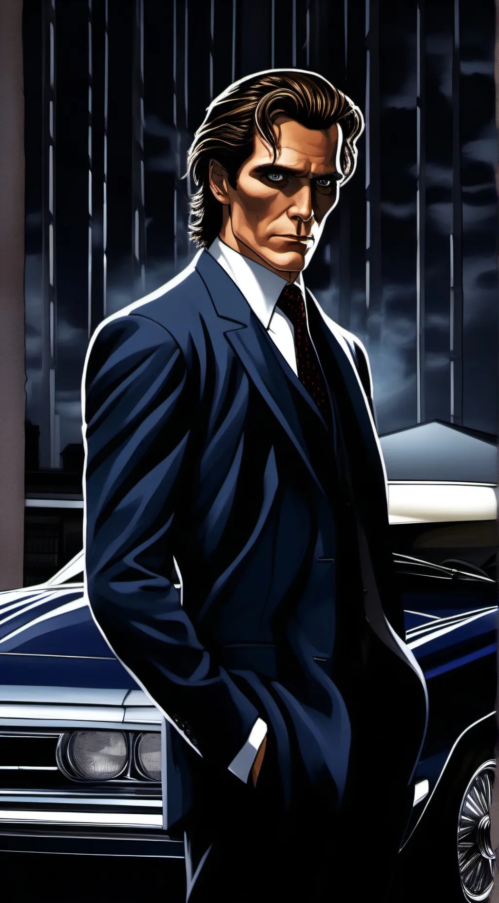 ai character: Patrick Bateman  background