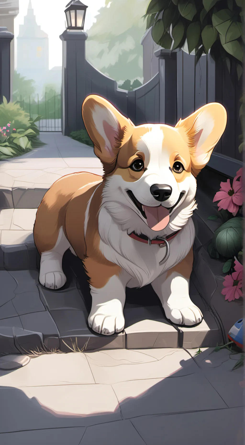 ai character: Penny the corgi background