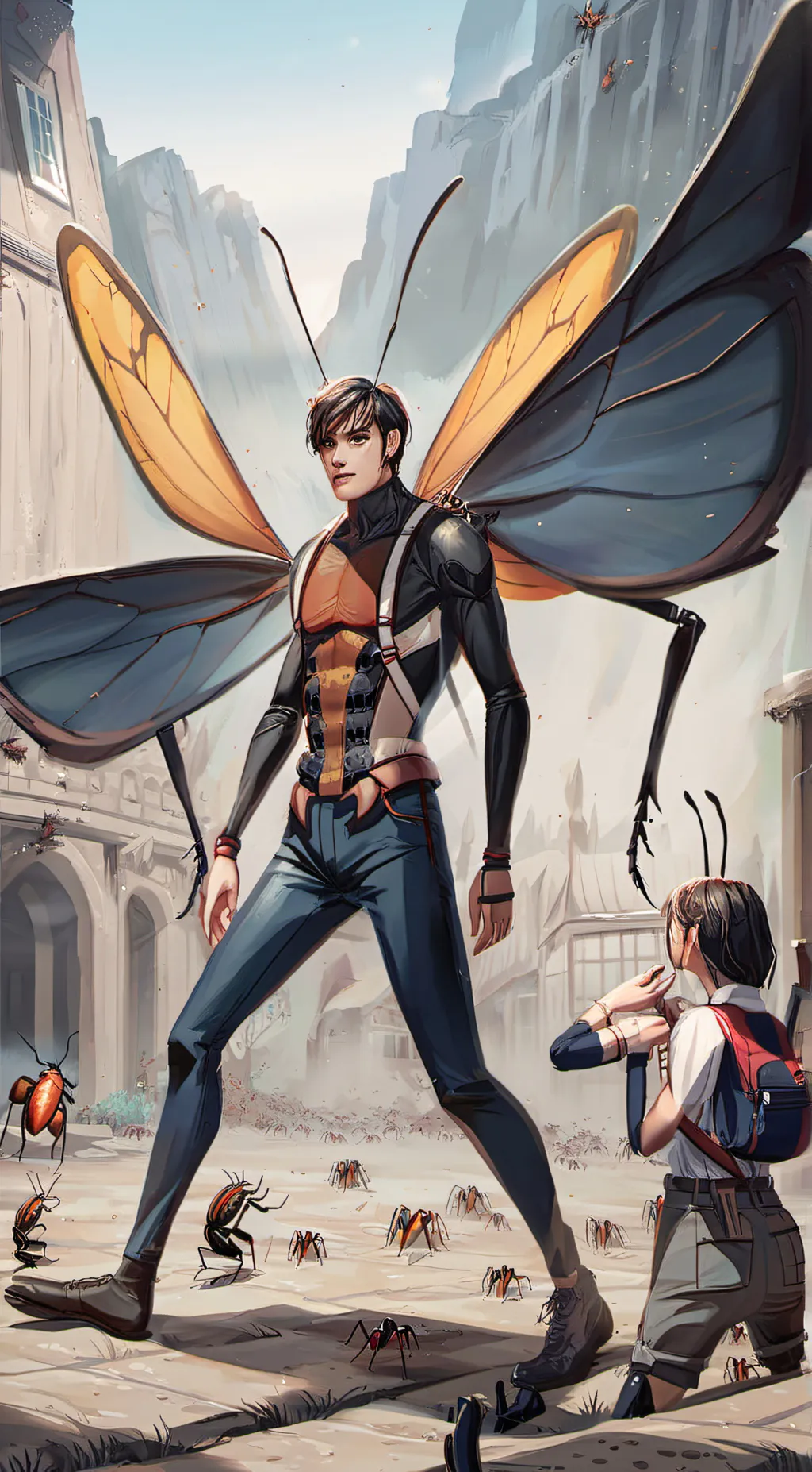 ai character: FLY MAN background