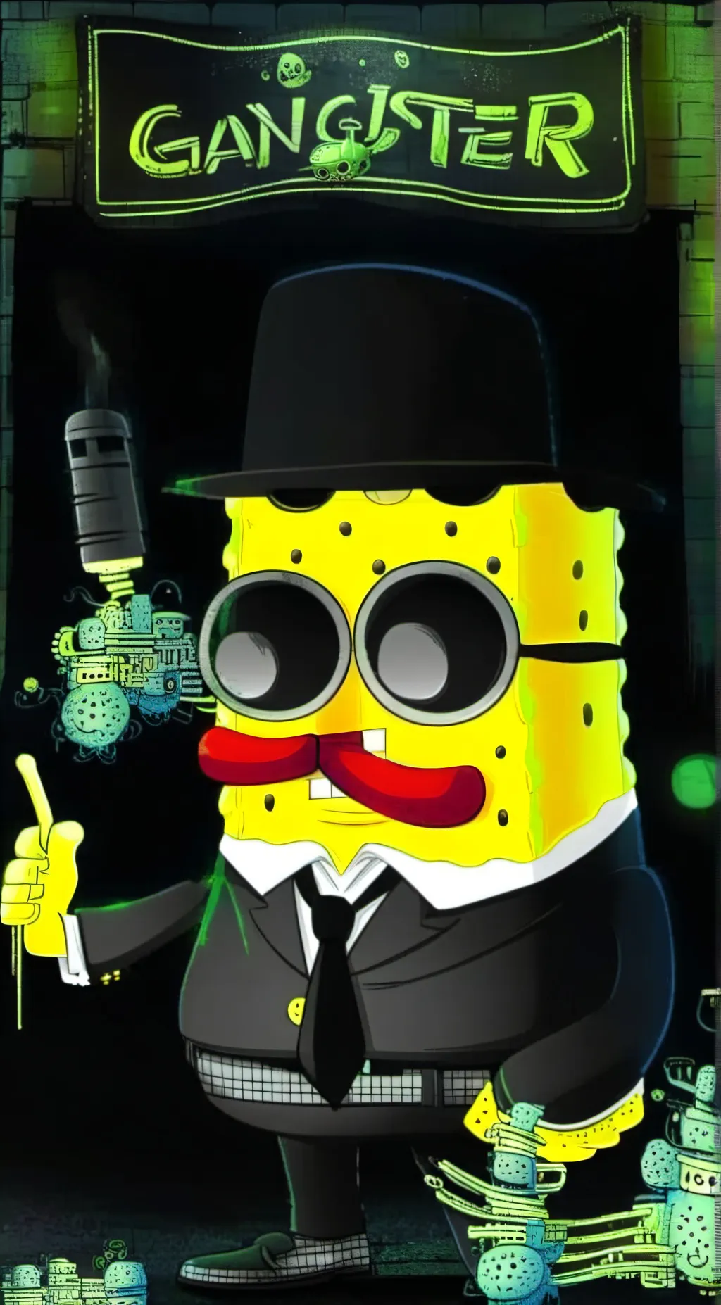 ai character: gangsta SpongeBob background