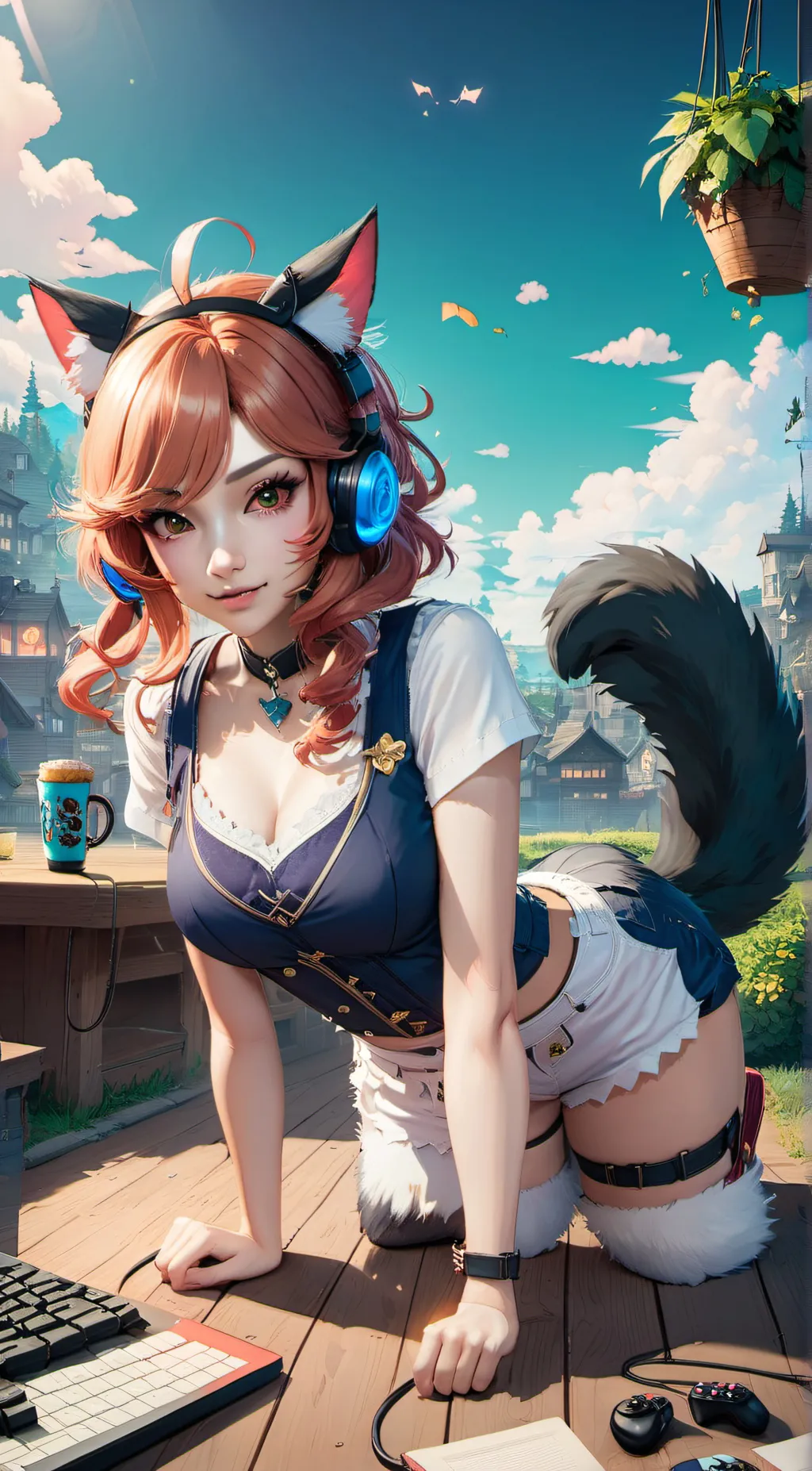 ai character: Neko gamer  background