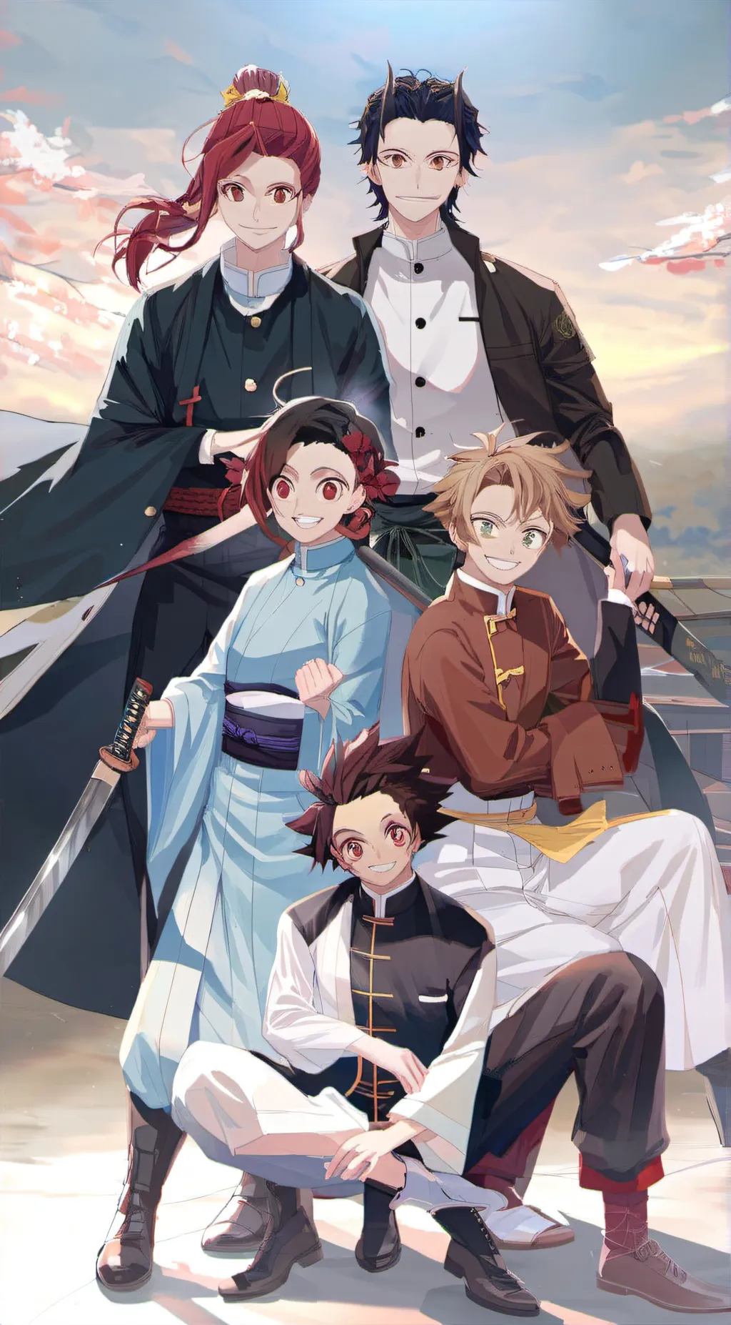 ai character: Group photo-_- background