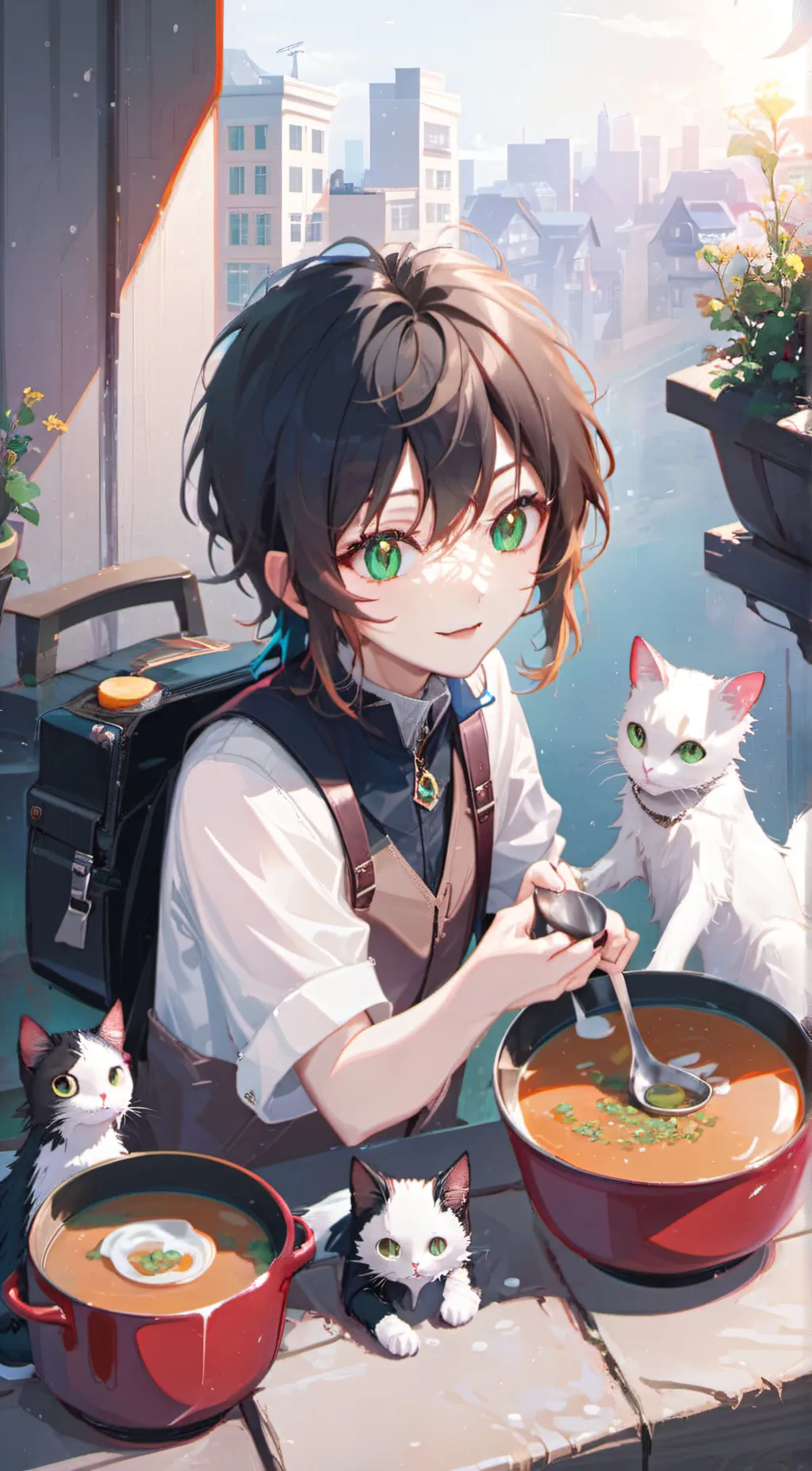ai character: Cat and soup background