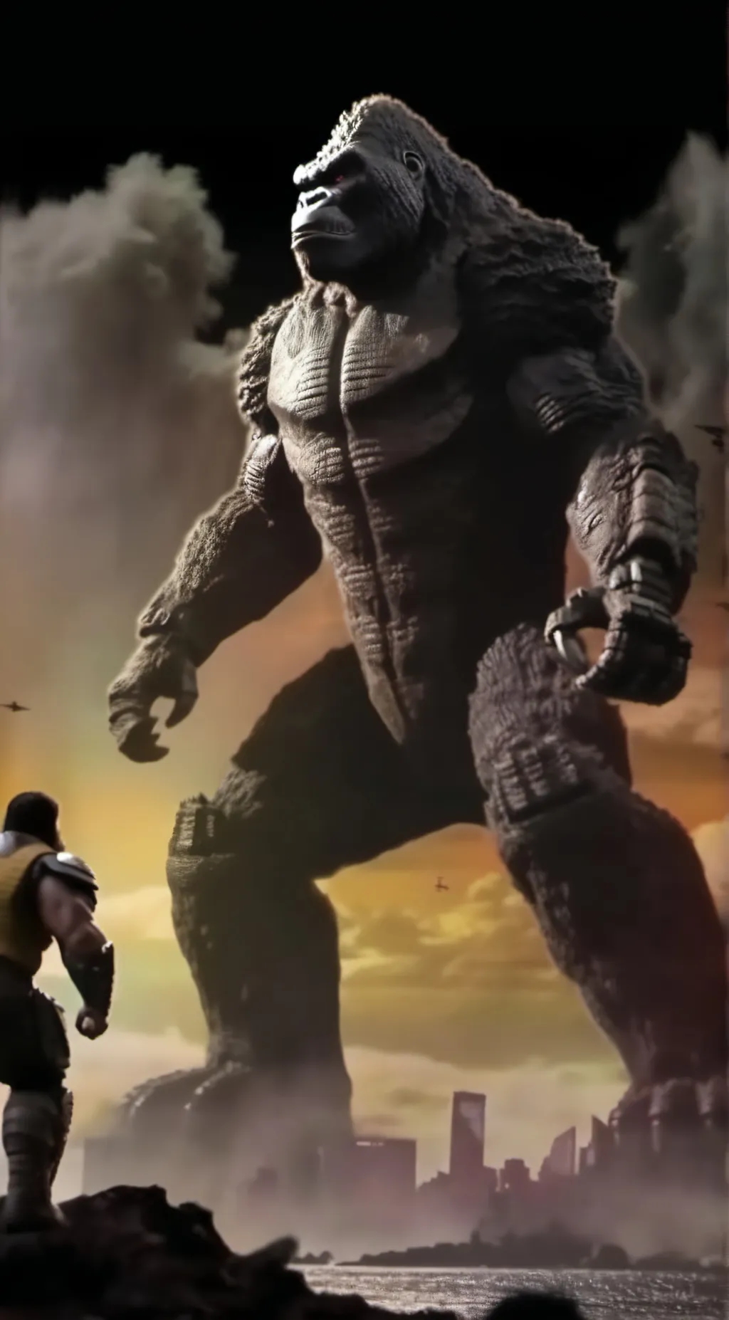 ai character: Godzilla x kong  background