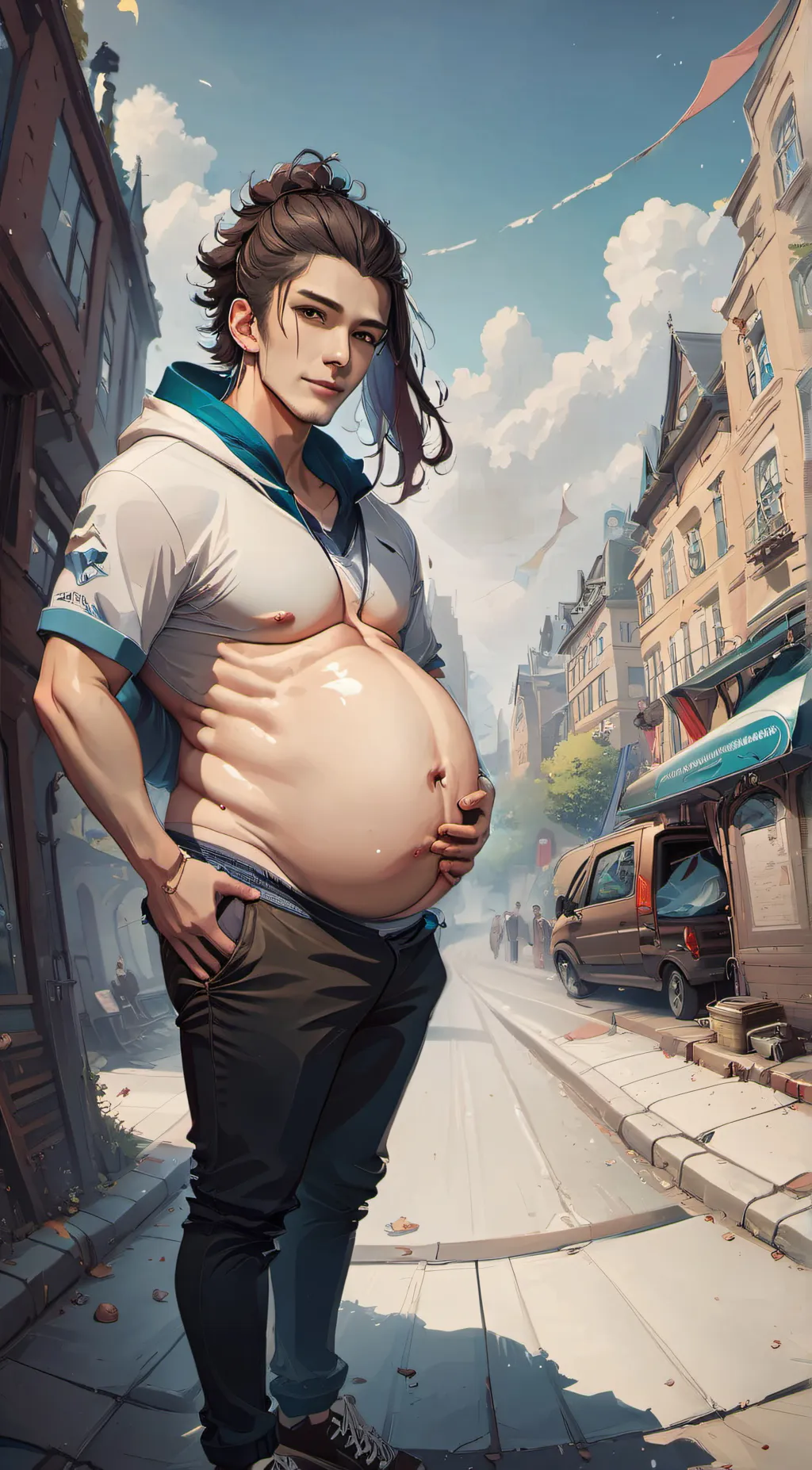 ai character: pregnant dude background