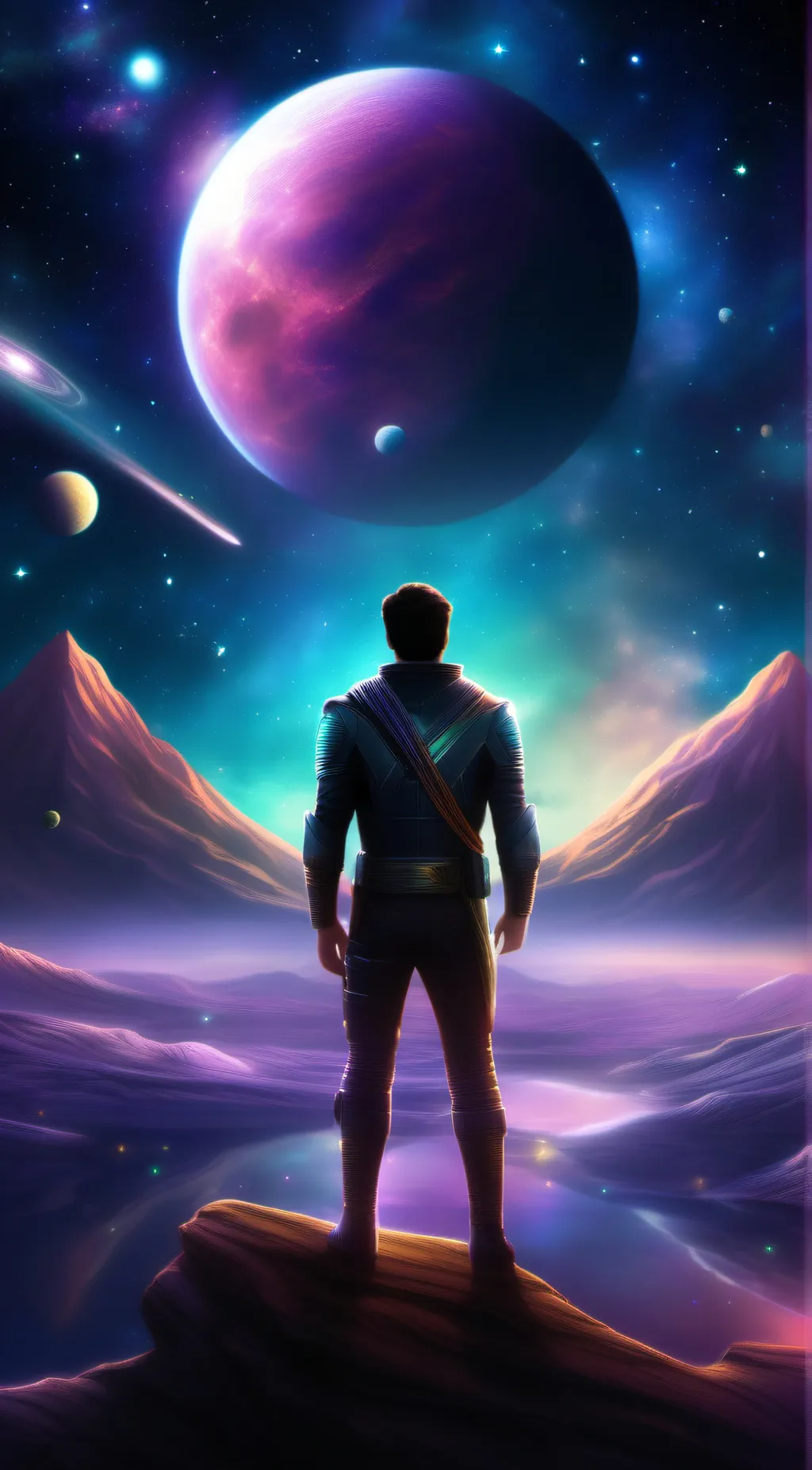 ai character:  galaxy man background