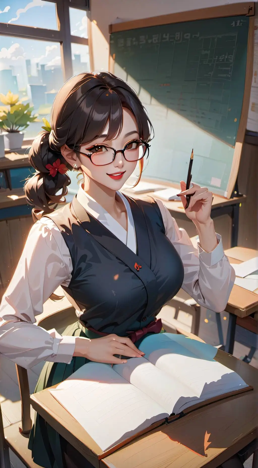 ai character: Teacher.  background