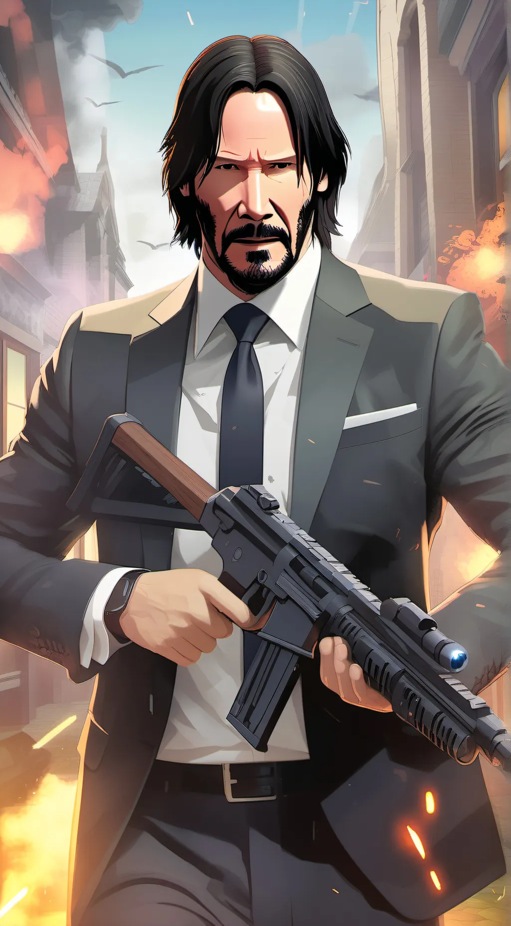 ai character: John Wick  background