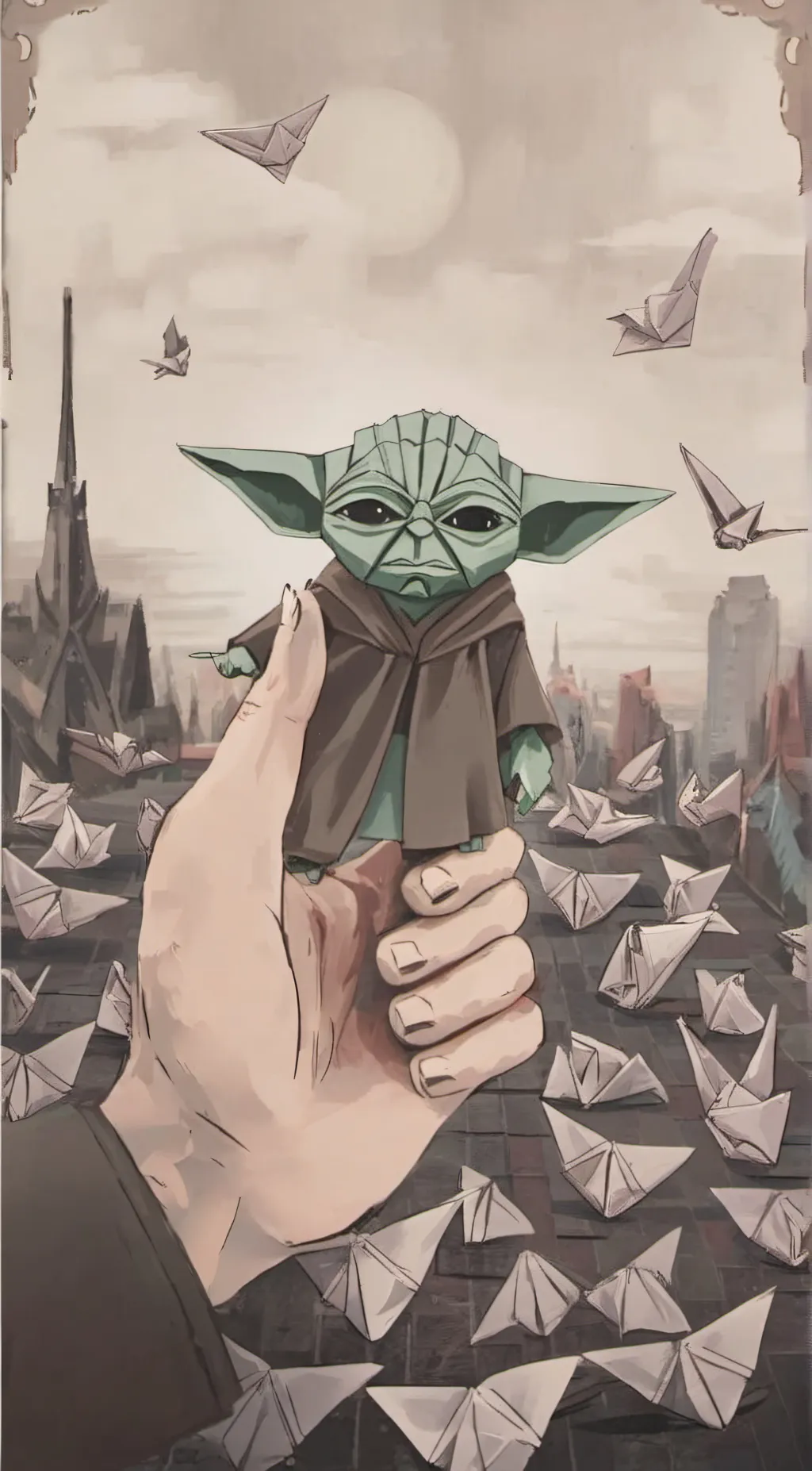 ai character: Origami yoda background