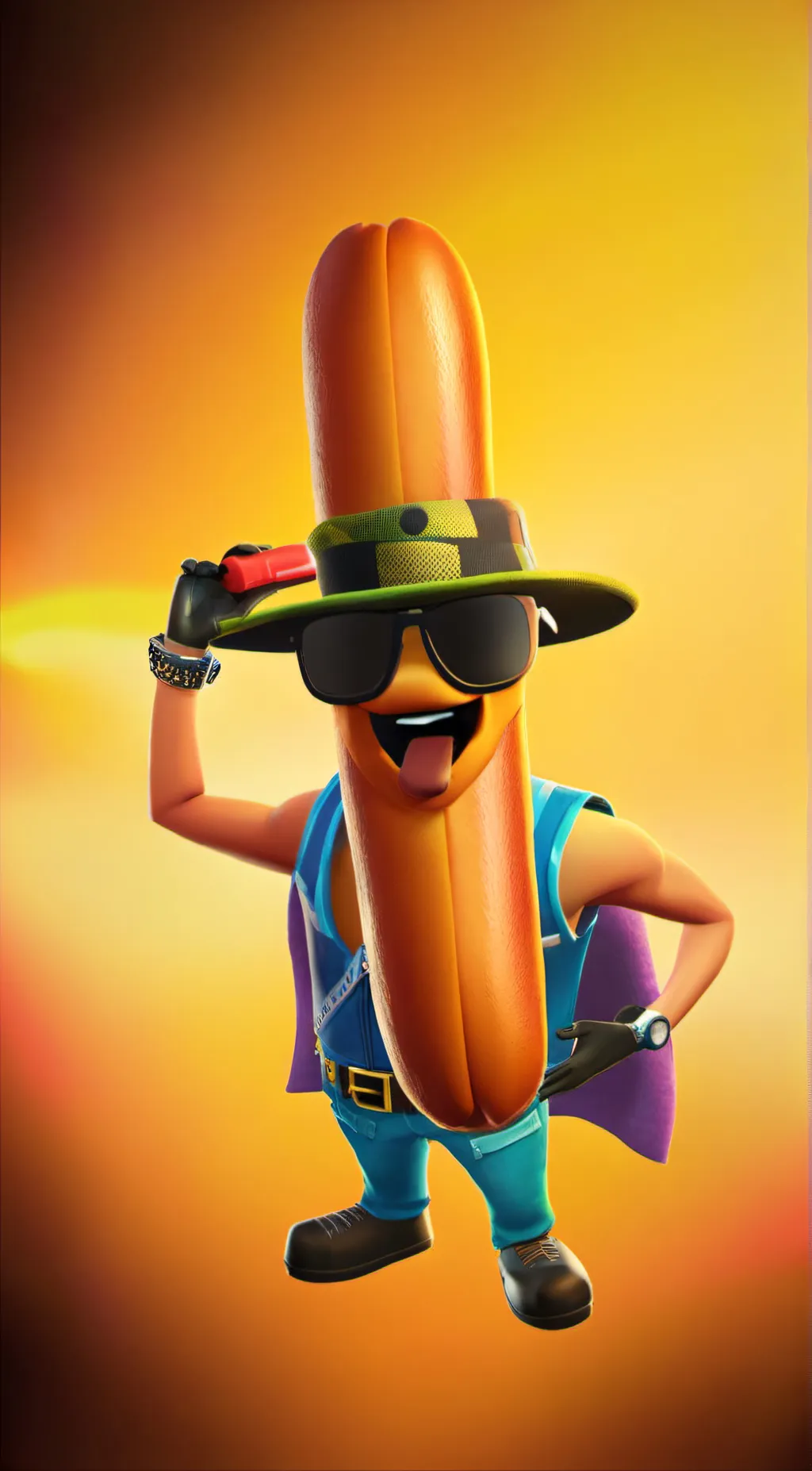 ai character: Fortnite hot dog background