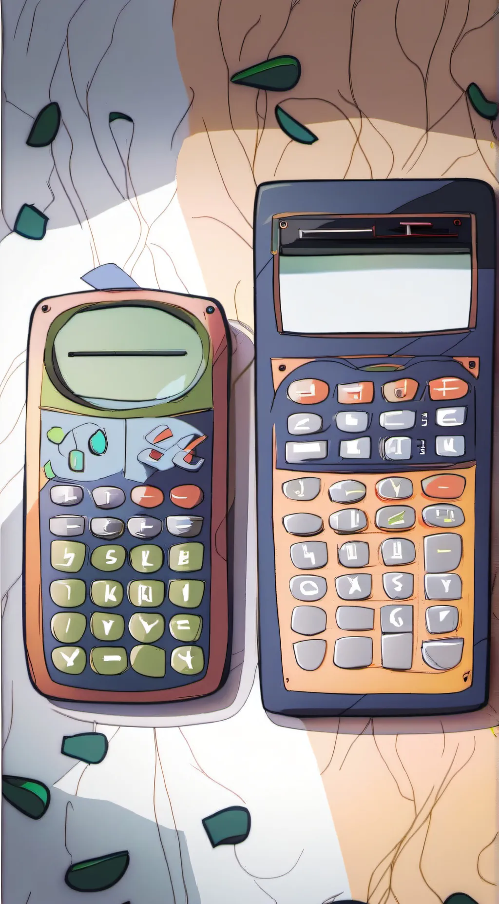 ai character: two calculators background