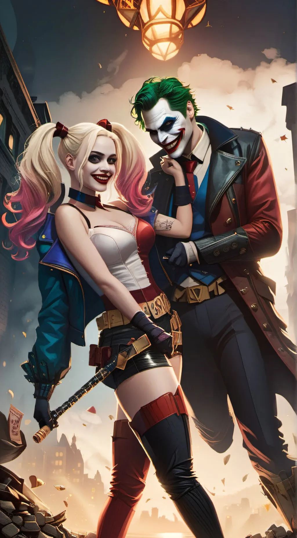 ai character: Harley, joker  background