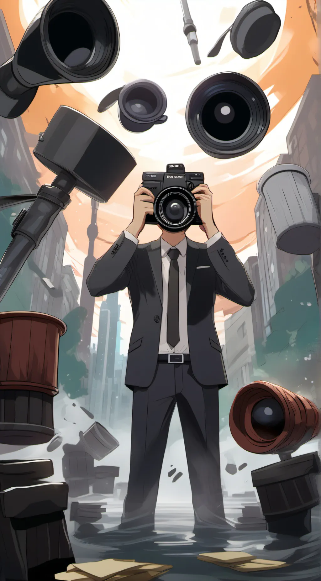 ai character: plunger camera man background