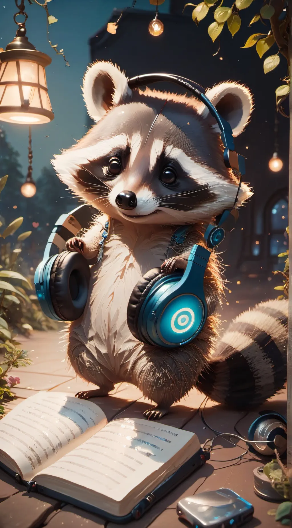 ai character: Small raccoon  background