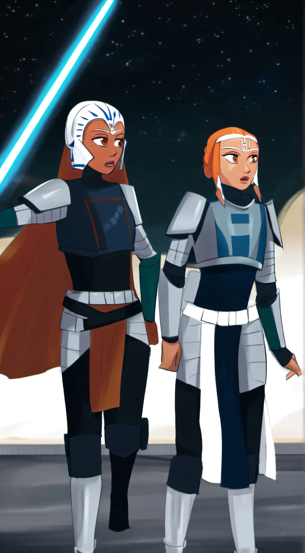 ai character: Ashoka x Bo Katan background