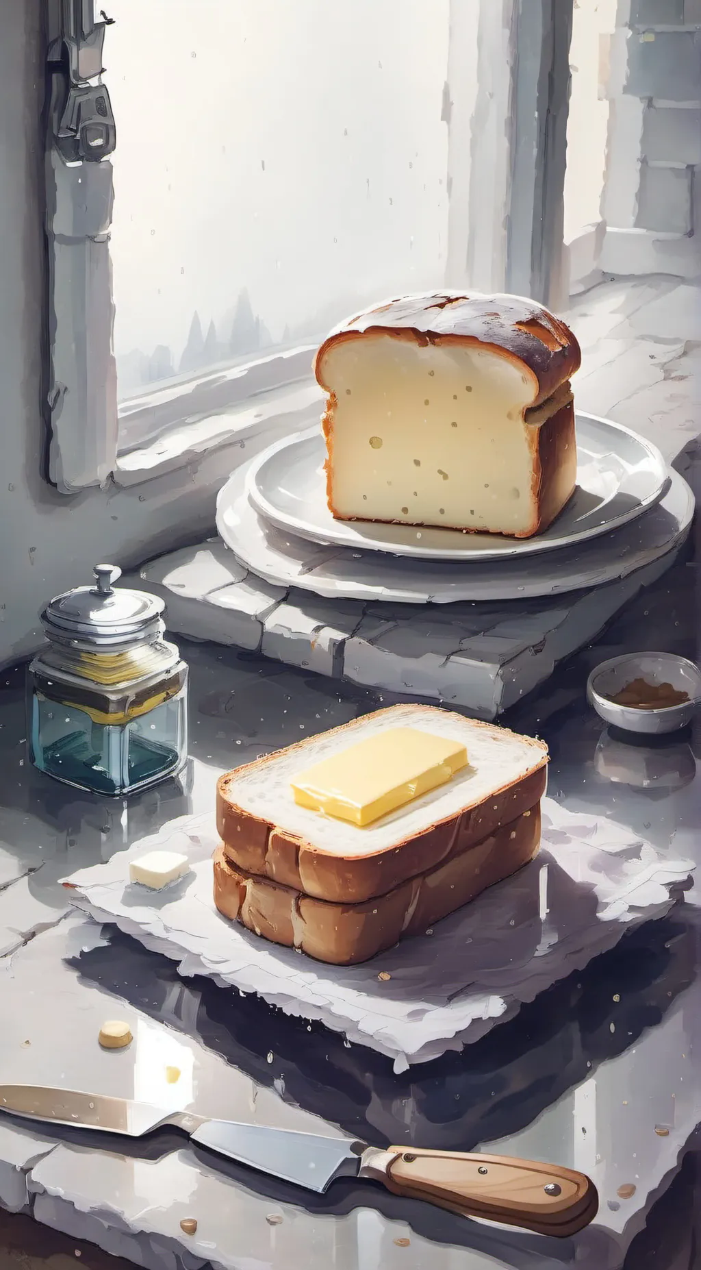 ai character: Bread n butter 🧈 background