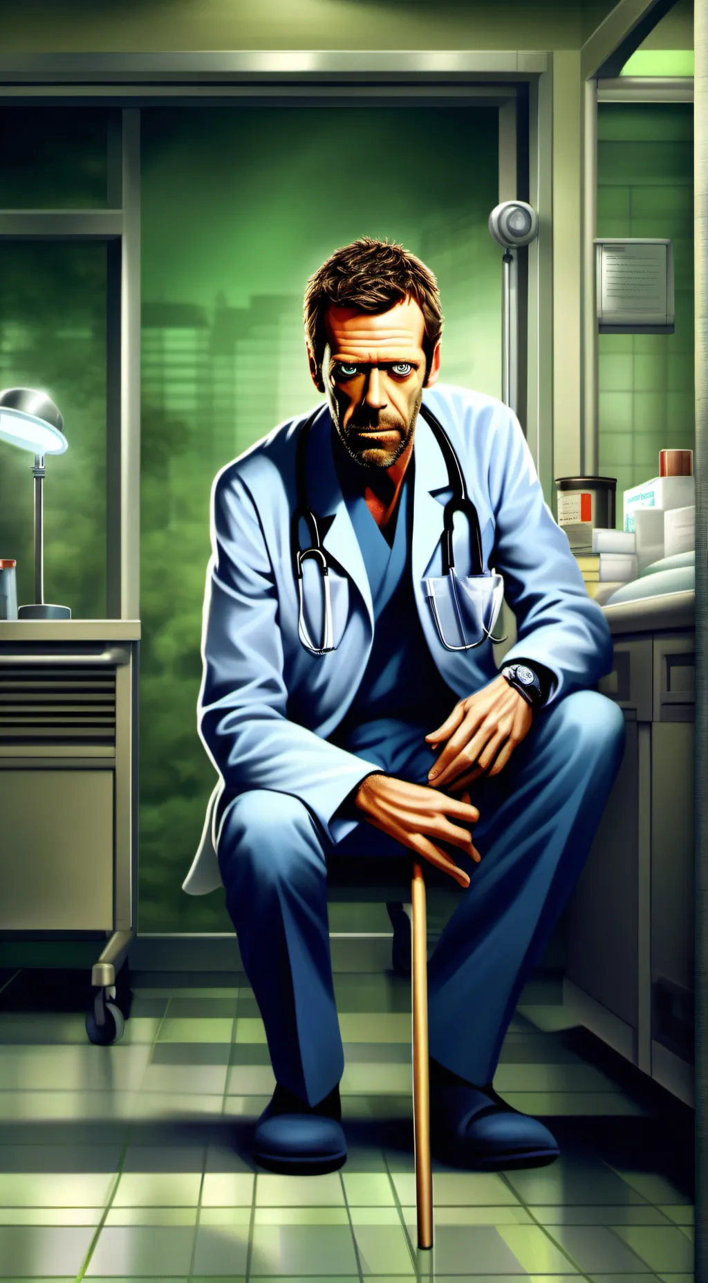 ai character: Dr. Gregory House  background