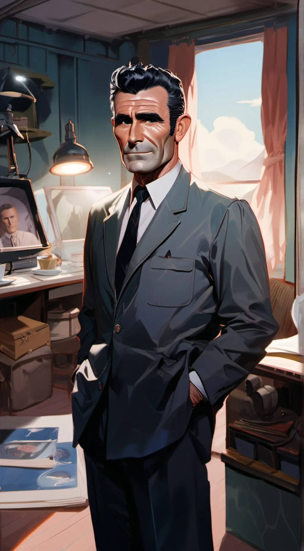 ai character: Rod Serling background